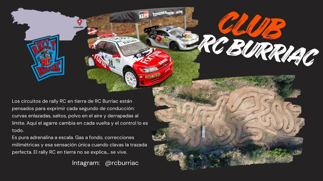 Los circuitos de rally RC en tierra de RC Burriac están pensados para exprimir cada segundo de conducción: curvas enlazadas, saltos, polvo en el aire y derrapadas al límite. Aquí el agarre cambia en cada vuelta y el control lo es todo.
Es pura adrenalina a escala. Gas a fondo, correcciones milimétricas y esa sensación única cuando clavas la trazada perfecta. El rally RC en tierra no se explica… se vive.